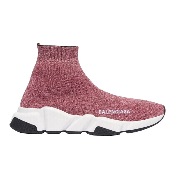 Balenciaga Women Speed Sock Trainer Pink Glitter White Black Runner Sneakers 42 - Picture 1 of 12